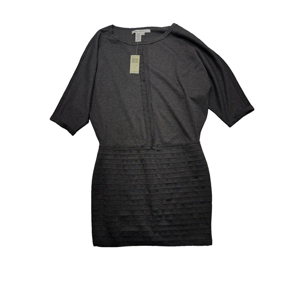 Max Studio Charcoal Gray Rayon Dolman Drop Waist Dress NWT Medium Minimalist